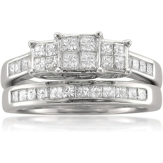 Dreamofdazzle Jewels 925 Sterling Silver 2.60 Ct Princess Cut White Diamond Engagement Wedding Thanksgiving Christmas Bridal Ring Set 14K White Gold Plated For Women's -8.5