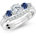 thumbnail image 1 of Dreamofdazzle Jewels Women's 2.20 Ct Round Cut White Diamond & Sapphire Engagement Thanksgiving Christmas Bridal Ring Set 14K White Gold Plated 925 Sterling Silver -8.5, 1 of 3