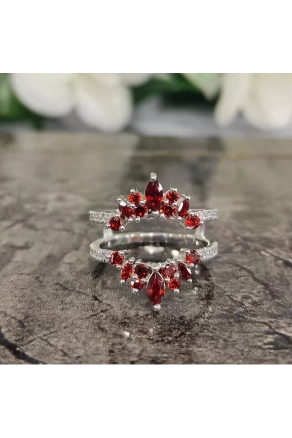 1.00 Ctw Marquise Cut Garnet Wedding Anniversary Engagement Wrap Band Ring 14K White Gold Plated 925 Sterling Silver 925 Sterling Silver -6.5