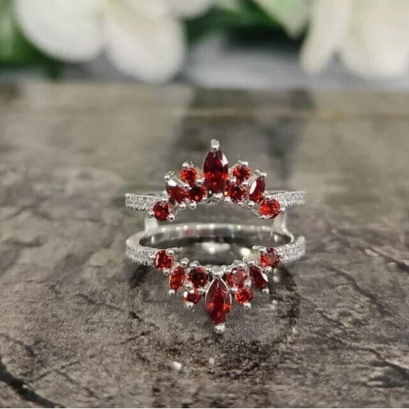 Dreamofdazzles Jewels 1.00 Ctw Marquise Cut Garnet Wedding Anniversary Engagement Wrap Band Ring 14K White Gold Plated 925 Sterling Silver 925 Sterling Silver -7