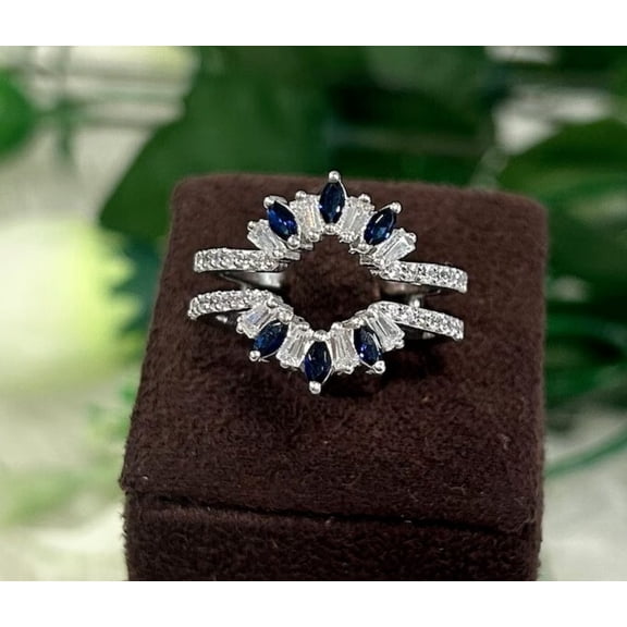 Dreamofdazzles Jewels 1.00 Ctw Round Cut Sapphire Wedding Anniversary Engagement Wrap Band Ring 14K White Gold Plated 925 Sterling Silver 925 Sterling Silver -6