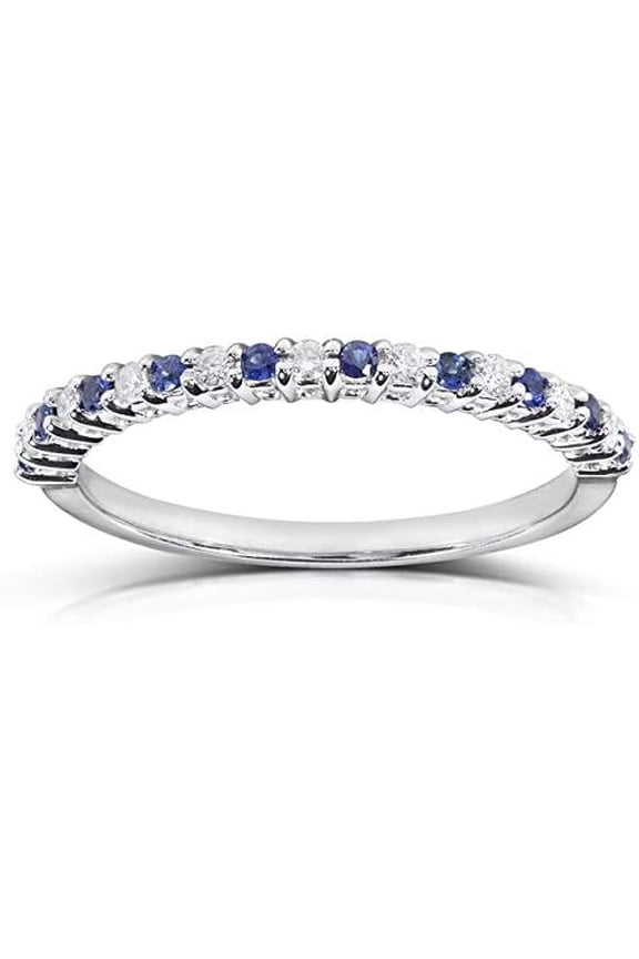 1.00Ct Round Cut Blue Sapphire Diamond Engagement Wedding Stackable Band Ring 14K White Gold Plated 925 Sterling Silver For Women's -8