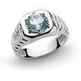thumbnail image 1 of Dreamofdazzles Jewels 1.20 Ct Round Cut Blue Topaz Wedding Engagement Band Pinky Ring 14K White Gold Plated 925 Sterling Silver For Men's -9, 1 of 3