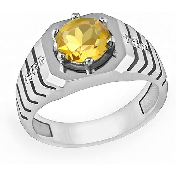 Dreamofdazzles Jewels 1.20 Ct Round Cut Yellow Citrine Wedding Engagement Band Pinky Ring 14K White Gold Plated 925 Sterling Silver For Men's -8