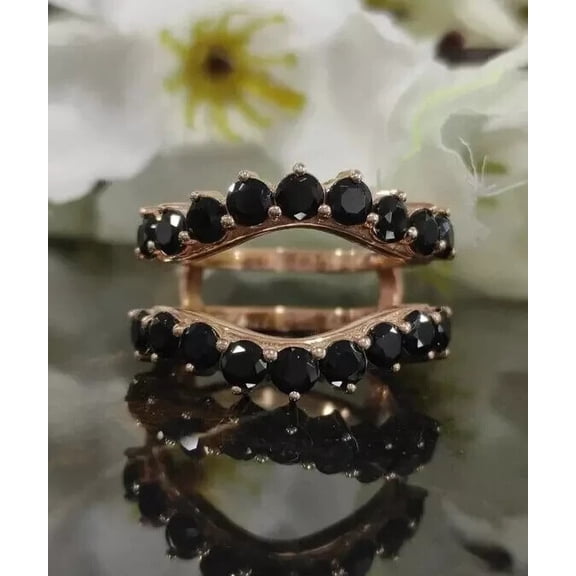 Dreamofdazzles Jewels 1.20 Ctw Round Cut Black Diamond Wedding Anniversary Engagement Wrap Band Ring 14K Rose Gold Plated 925 Sterling Silver 925 Sterling Silver -5