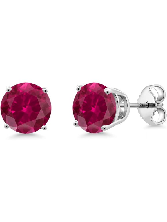 1.20 Ctw Round Cut Ruby Womens Stud Earrings 14K White Gold Plated 925 Sterling Silver