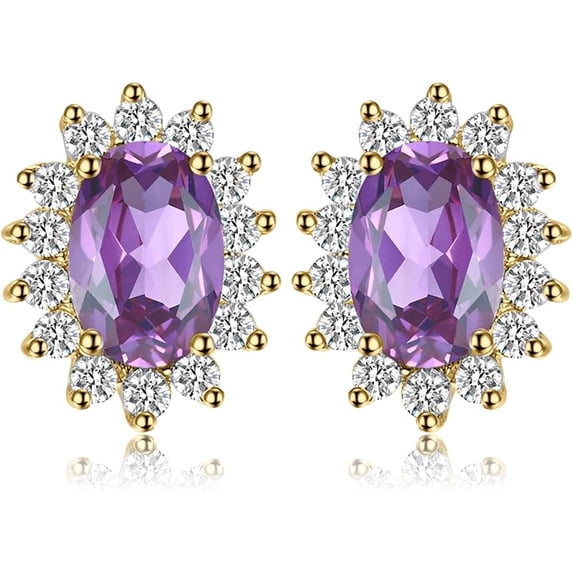 Dreamofdazzles Jewels 1.25 Ct Oval Cut Purple Amethyst Womens Stud Earring 14K Yellow Gold Plated 925 Sterling Silver