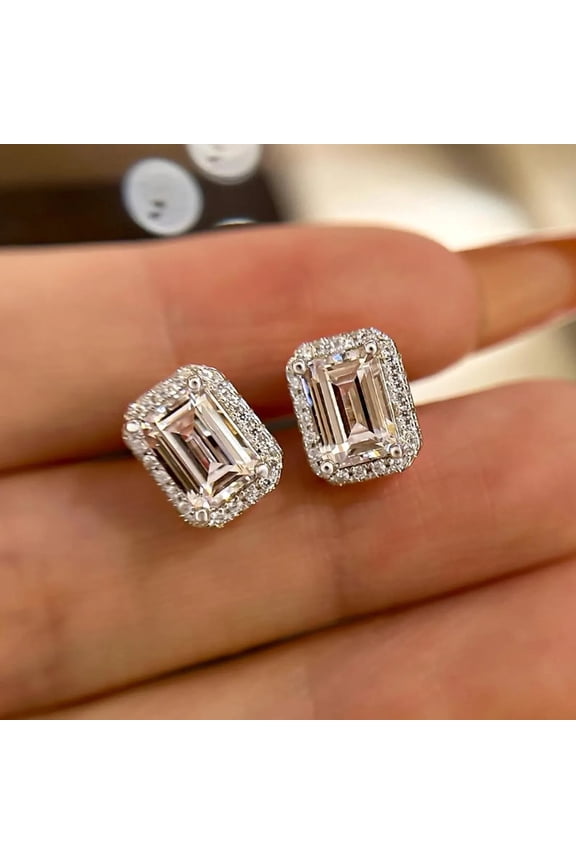 1.25 Ctw Emerald Cut White Diamond Engagement Stud Earrings 14K White Gold Plated 925 Sterling Silver For Womens