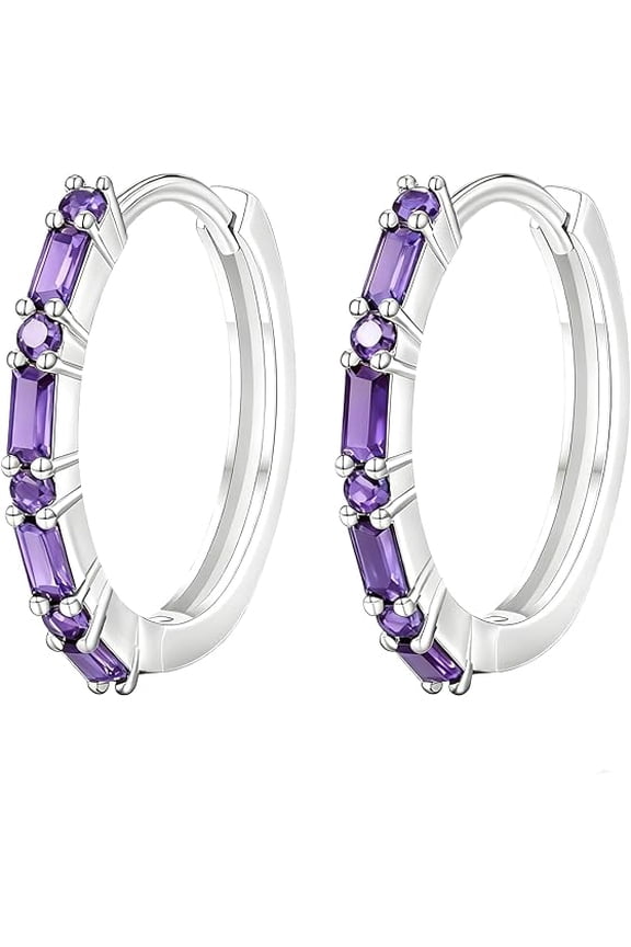 1.40 Ct Round Cut Purple Amethyst Womens Hoop Earrings 14K White Gold Plated 925 Sterling Silver