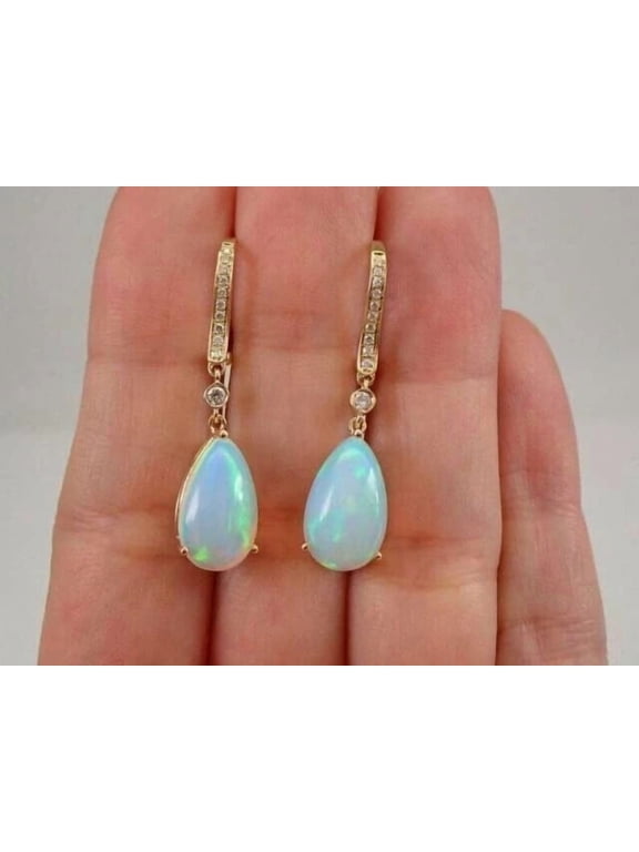 1.45 Ct Pear Cut Fire Opal Womens Drop Dangle Earring 14K White Gold Plated 925 Sterling Silver