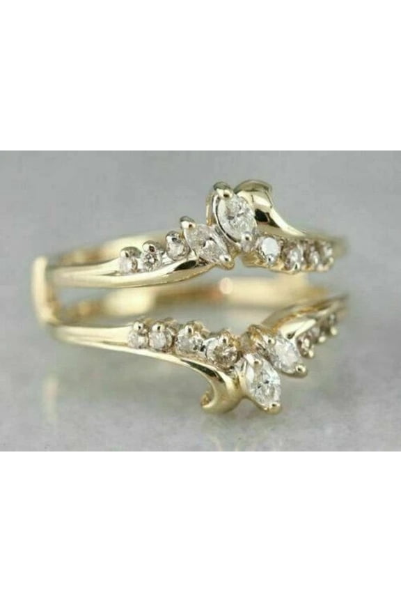 1.80 Ct Round Cut Diamond Womens Wedding Enhancer Guard Wrap Ring 14K Yellow Gold Plated 925 Sterling Silver -9.5