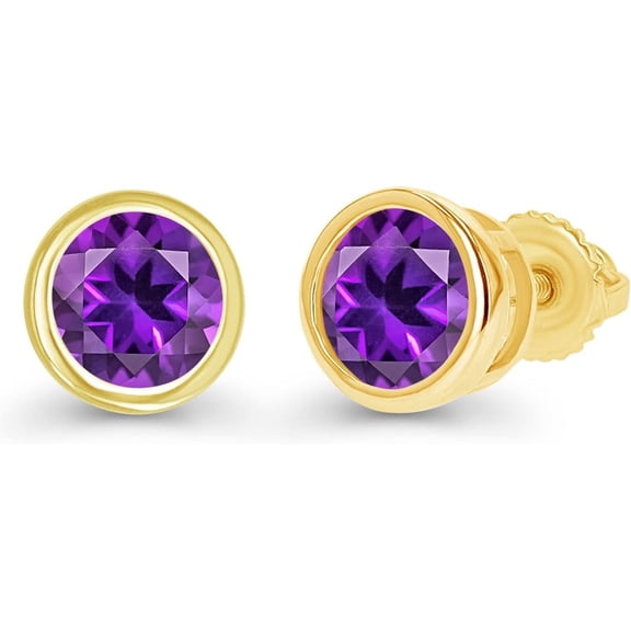 Dreamofdazzles Jewels 1.85Ct Round Cut Amethyst Engagement Wedding Bezel Set Screwback Stud Earring's 14K Yellow Gold Plated 925 Sterling Silver For Women's