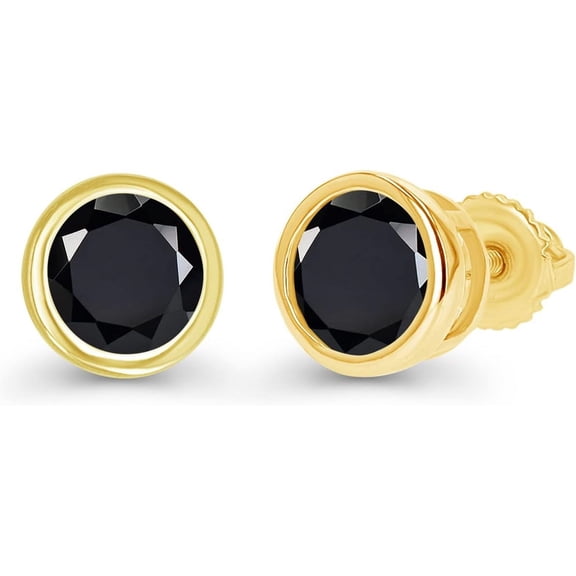 Dreamofdazzles Jewels 1.85Ct Round Cut Black Diamond Engagement Wedding Bezel Set Screwback Stud Earring's 14K Yellow Gold Plated 925 Sterling Silver For Women's