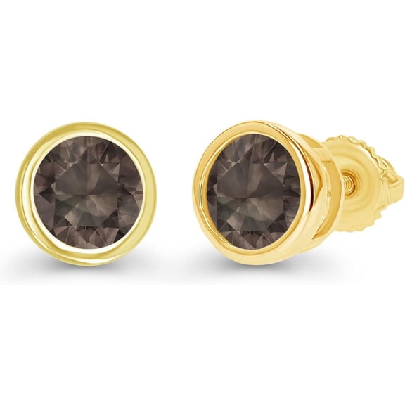 Dreamofdazzles Jewels 1.85Ct Round Cut Brown Diamond Engagement Wedding Bezel Set Screwback Stud Earring's 14K Yellow Gold Plated 925 Sterling Silver For Women's
