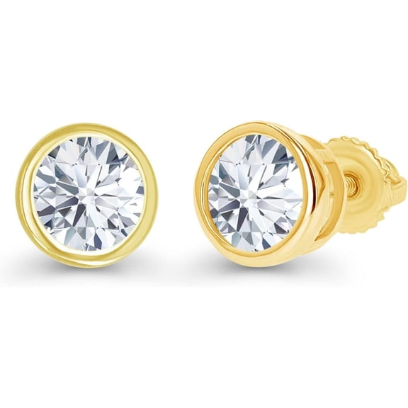Dreamofdazzles Jewels 1.85Ct Round Cut Diamond Engagement Wedding Bezel Set Screwback Stud Earring's 14K Yellow Gold Plated 925 Sterling Silver For Women's