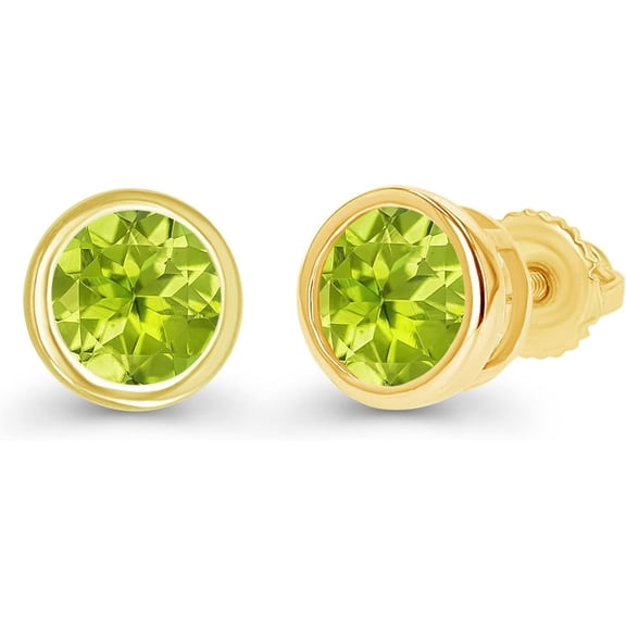 Dreamofdazzles Jewels 1.85Ct Round Cut Peridot Engagement Wedding Bezel Set Screwback Stud Earring's 14K Yellow Gold Plated 925 Sterling Silver For Women's
