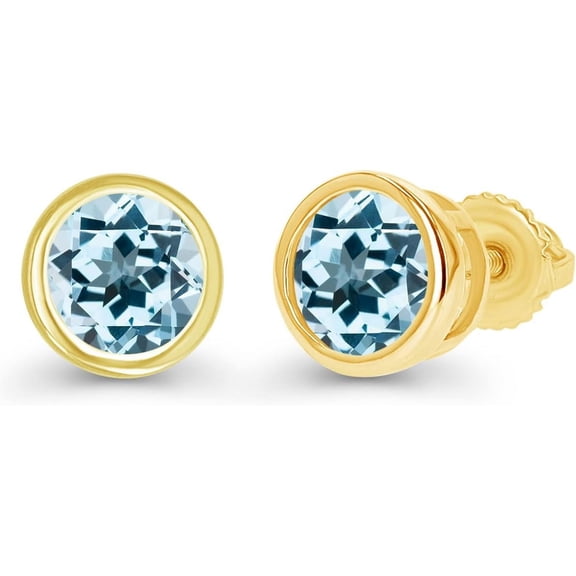 Dreamofdazzles Jewels 1.85Ct Round Cut Sky Blue Topaz Engagement Wedding Bezel Set Screwback Stud Earring's 14K Yellow Gold Plated 925 Sterling Silver For Women's