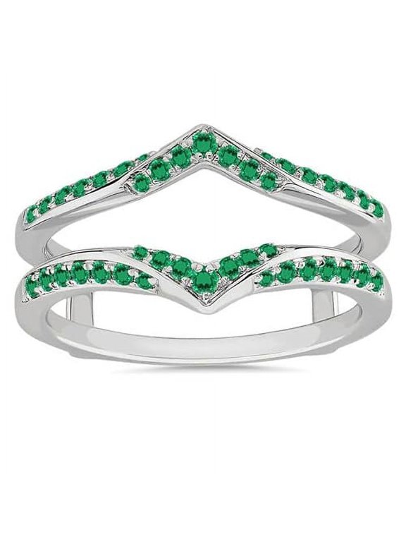 1.90 Ct Round Cut Green Emerald Engagement Thanksgiving Christmas Enhancer Wrap Guard Ring 925 Sterling Silver 14K White Gold Plated For Women's -4.5