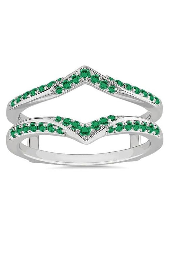 1.90 Ct Round Cut Green Emerald Engagement Thanksgiving Christmas Enhancer Wrap Guard Ring 925 Sterling Silver 14K White Gold Plated For Women's -4