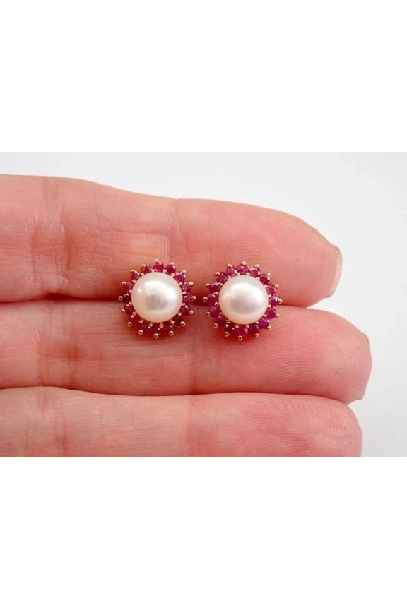 1.90 Ctw Round Cut Simulated Pearl Womens Stud Earrings 14K Yellow Gold Plated 925 Sterling Silver