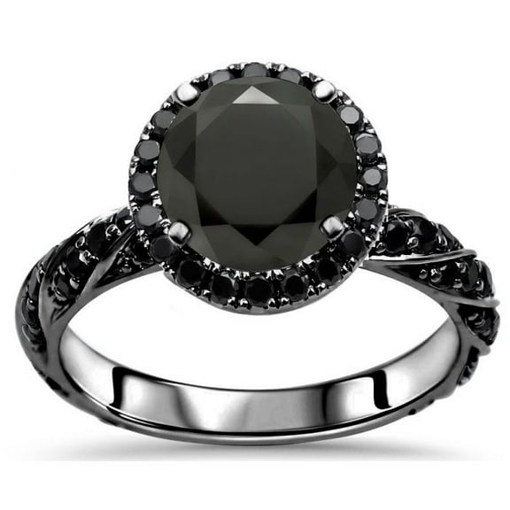 Dreamofdazzles Jewels 1.90Ct Round Cut Black Diamond Engagement Wedding Halo Band Ring 14K Black Gold Plated 925 Sterling Silver For Women's -8.5