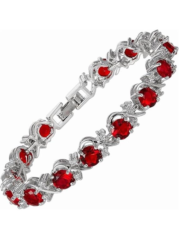 10.00 Ct Round Cut Red Ruby Womens Tennis Bracelet 14K White Gold Plated