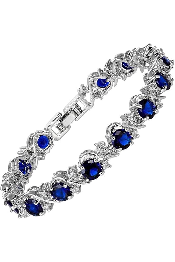 11.00 Ct Round Cut Blue Sapphire Womens Tennis Bracelet 14K White Gold Plated 925 Sterling Silver