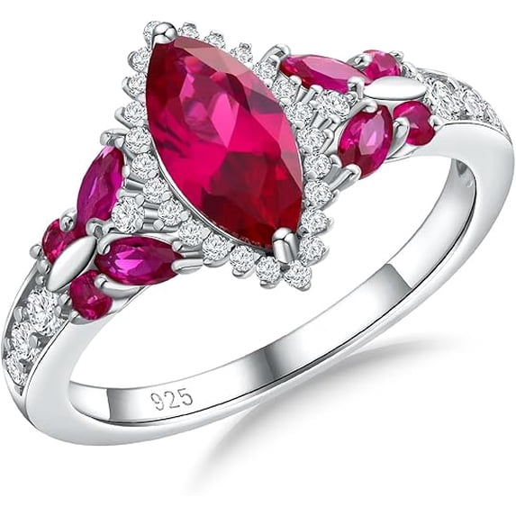 Dreamofdazzles Jewels 14K White Gold Plated 2.50 Ct Marquise Cut Ruby & Diamond Wedding Engagement Christmas Halo Ring 925 Sterling Silver For Women's -8