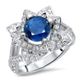 thumbnail image 1 of Dreamofdazzles Jewels 14K White Gold Plated 2.50 Ct Round Cut Blue Sapphire & Diamond Wedding Engagement Thanksgiving Christmas Halo Ring 925 Sterling Silver For Women's -5.5, 1 of 3