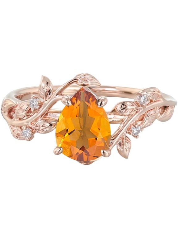 2.00 CT Pear Cut Yellow Citrine Leaf Engegement Ring 14K Rose Gold Finish-4.5