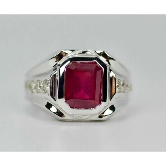 Dreamofdazzles Jewels 2.00 Ct Emerald Cut Pink Ruby Mens Engagement Ring 14K White Gold Plated 925 Sterling Silver -6
