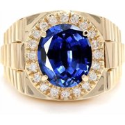 Dreamofdazzles Jewels 2.00 Ct Oval Cut Blue Sapphire Mens Engagement Ring 14K Yellow Gold Plated 925 Sterling Silver -8