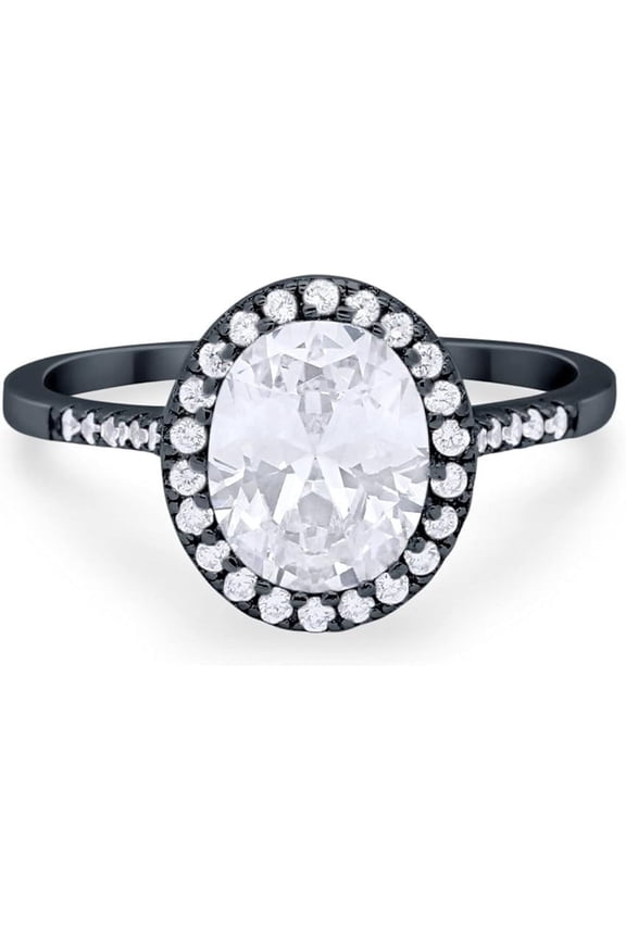 2.00 Ct Oval Cut White Diamond Engagement Wedding Christmas Thanksgiving Halo Ring 14K Black Gold Plated 925 Sterling Silver For Women's -8