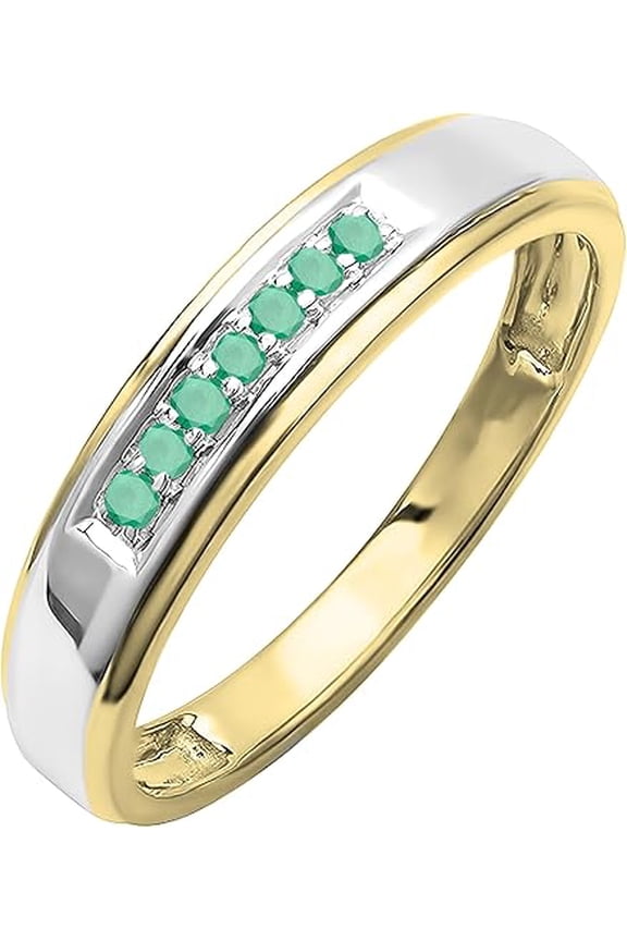 2.00 Ct Round Cut Emerald & Diamond Engagement Wedding Thanksgiving Christmas Pinky Band Ring 14K 2 Tone Gold Plated 925 Sterling Silver For Men's -7