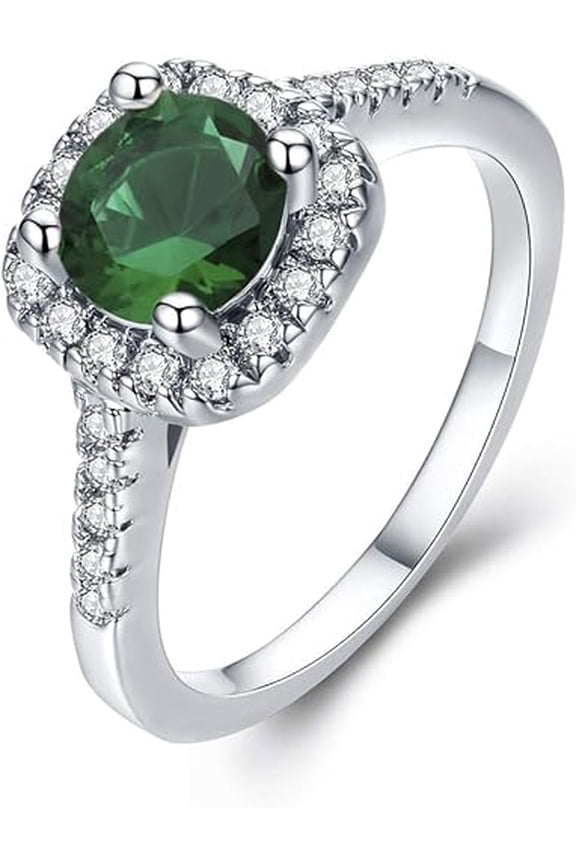 2.00 Ct Round Cut Green Emerald Womens Wedding Ring 14K White Gold Plated 925 Sterling Silver -7