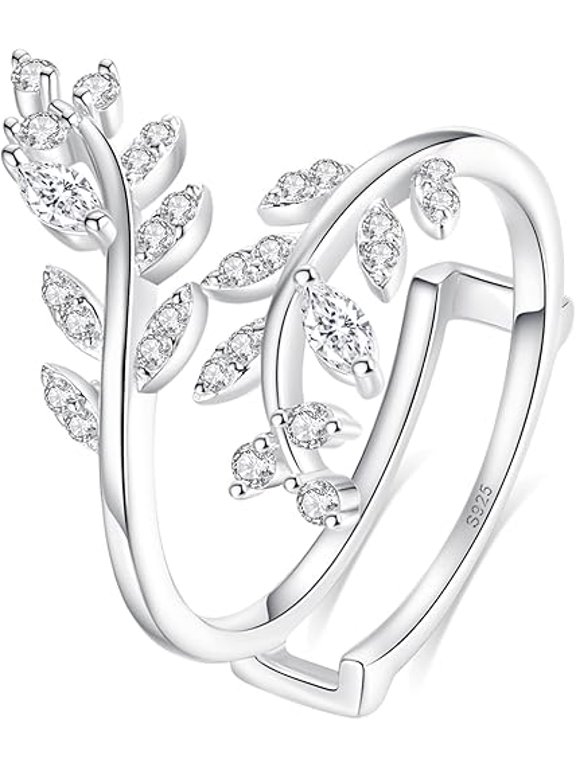 2.00 Ct Round Cut White Diamond Engagement Wedding Christmas Open Leaves Enhancer Wrap Guard Ring 14K White Gold Plated 925 Sterling Silver For Women's -4.5