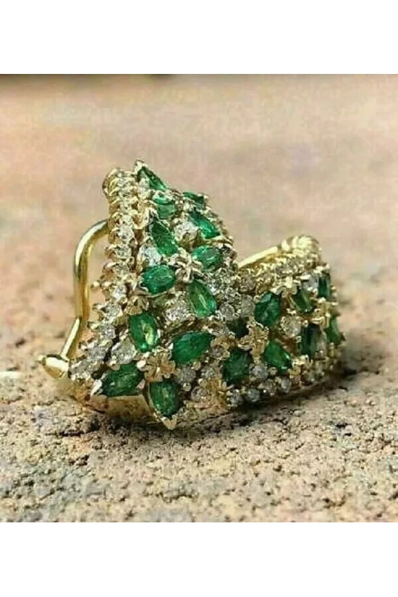 2.00 Ctw Marquise Cut Green Emerald Womens Hoop Earrings 14K Yellow Gold Plated 925 Sterling Silver