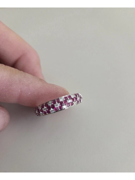2.00 Ctw Round Cut Red Ruby & Diamond Wedding Anniversary Flower Band Ring 14K White Gold Plated 925 Sterling Silver 925 Sterling Silver -7