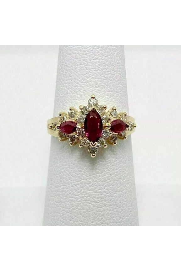 2.00Ct Marquise Cut Ruby & Diamond Engagement Wedding Anniversary Band Ring 14K Yellow Gold Plated 925 Sterling Silver For Women's -7