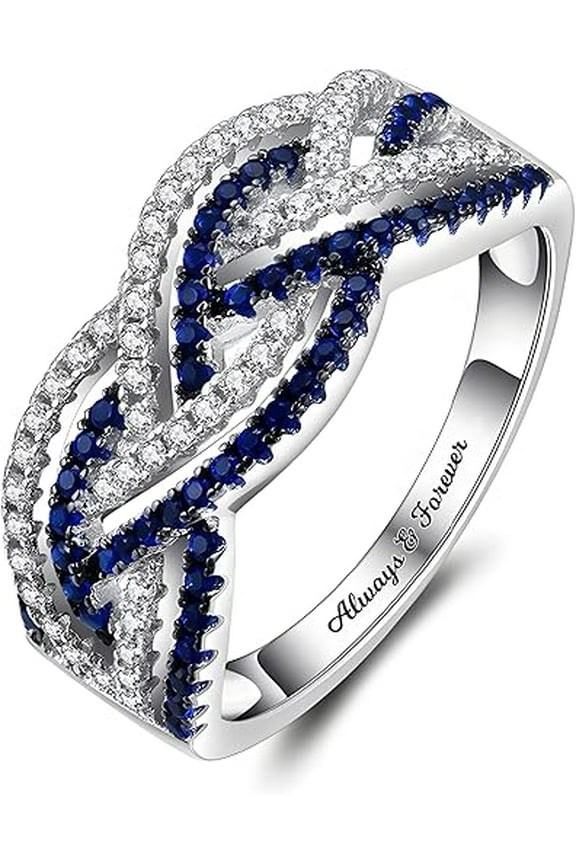 2.00Ct Round Cut Blue Sapphire Diamond Engagement Wedding Cross-Finger Double Row Band Ring 14K White Gold Plated 925 Sterling Silver For Women's -10
