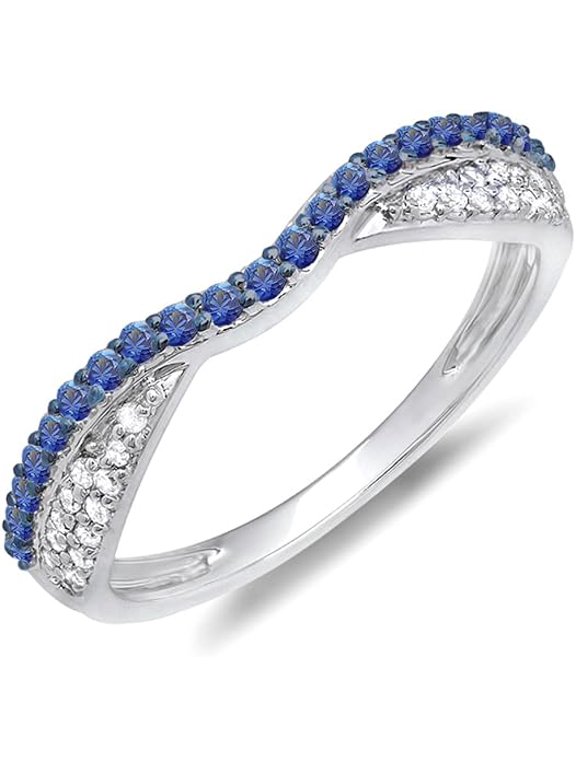 2.00Ct Round Cut Blue Sapphire Diamond Engagement Wedding Stackable Band Ring 14K White Gold Plated 925 Sterling Silver For Women's -7