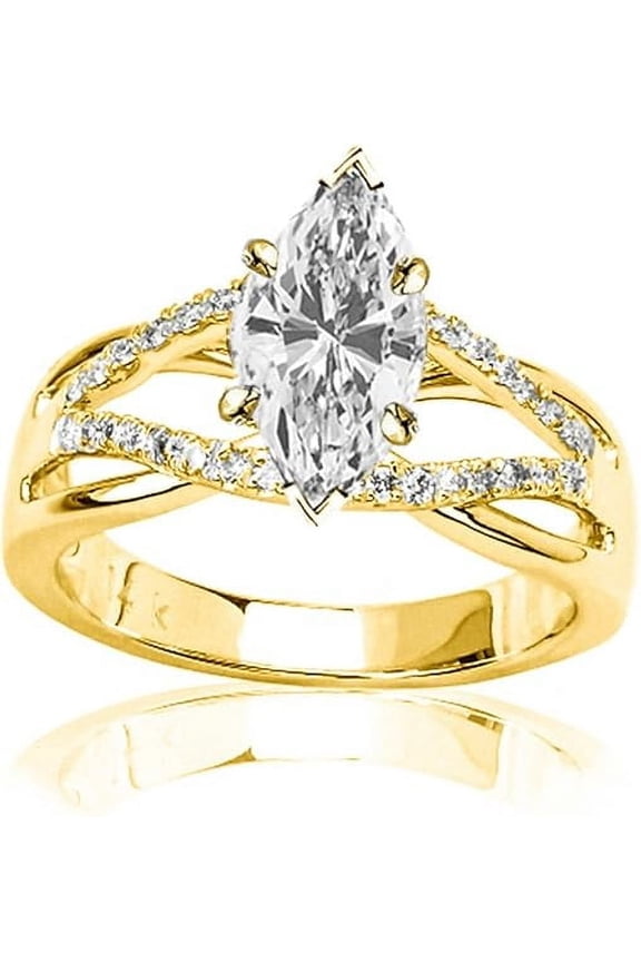2.10 Ct Marquise Cut White Diamond Wedding Engagement Christmas Thanksgiving Halo Ring 14K Yellow Gold Finish 925 Sterling Silver For Women's -8