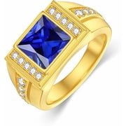 Dreamofdazzles Jewels 2.10 Ct Princess Cut Blue Sapphire Mens Engagement Ring 14K Yellow Gold Plated-5