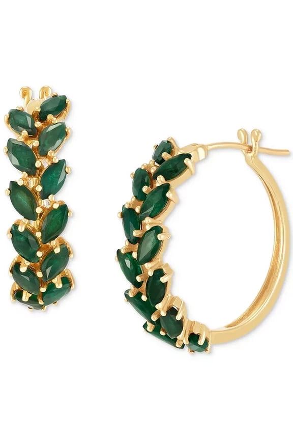 2.10 Ctw Marquise Cut Green Emerald Womens Hoop Earrings 14K Yellow Gold Plated 925 Sterling Silver