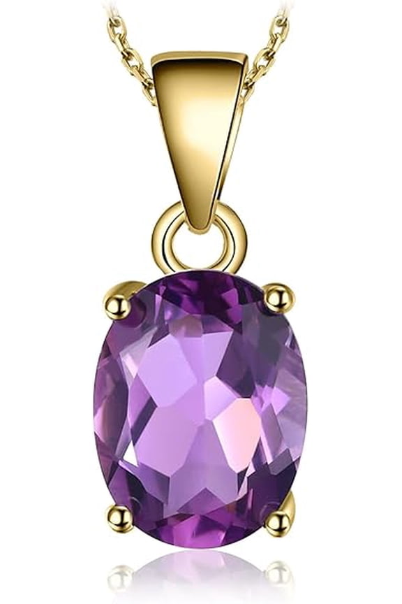2.10 Ctw Oval Cut Purple Amethyst Womens Pendant 14K Yellow Gold Plated 925 Sterling Silver