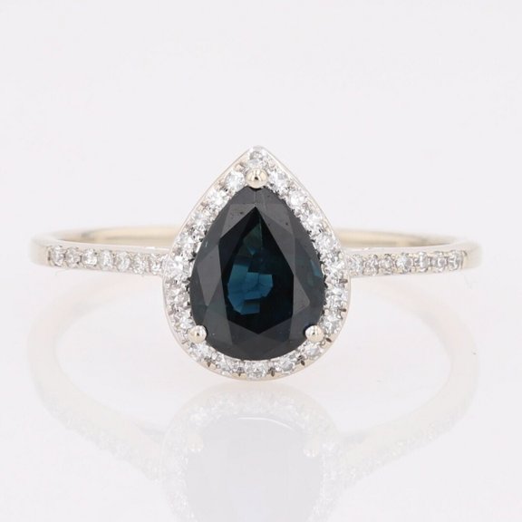 Dreamofdazzles Jewels 2.10 Ctw Pear Cut Sapphire And White Diamond Wedding Anniversary Band Ring 14K White Gold Plated 925 Sterling Silver 925 Sterling Silver -7.5