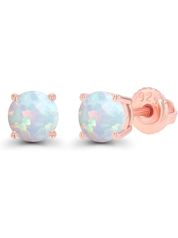 2.10 Ctw Round Cut Fire Opal Womens Stud Earrings 14K Rose Gold Plated 925 Sterling Silver
