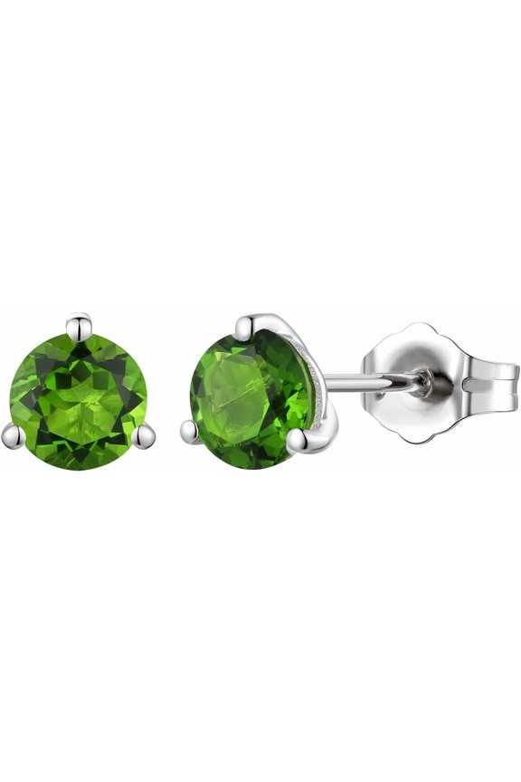 2.10 Ctw Round Cut Green Peridot Womens Stud Earrings 14K White Gold Plated 925 Sterling Silver