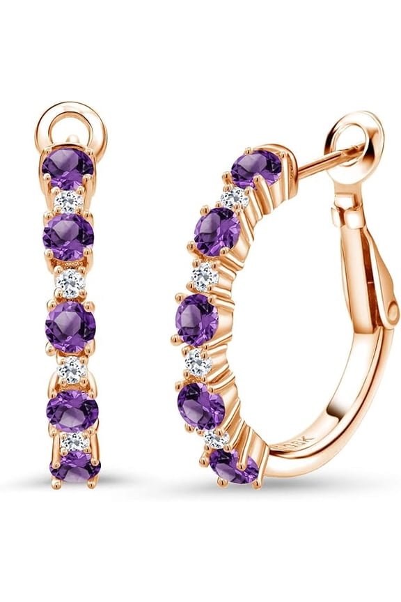 2.10 Ctw Round Cut Purple Amethyst Womens Hoop Earrings 14K Rose Gold Plated 925 Sterling Silver