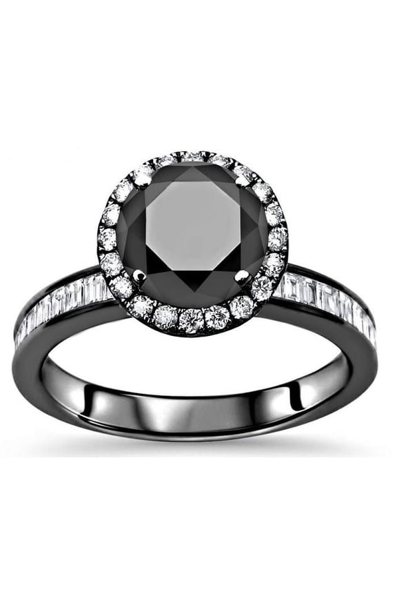 2.10Ct Round Cut Black Diamond Engagement Wedding Band Ring 14K Black Gold Plated 925 Sterling Silver For Women's -6